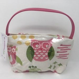 M Andonia Pink and Green Owl Mini Tote w/ Crystals
